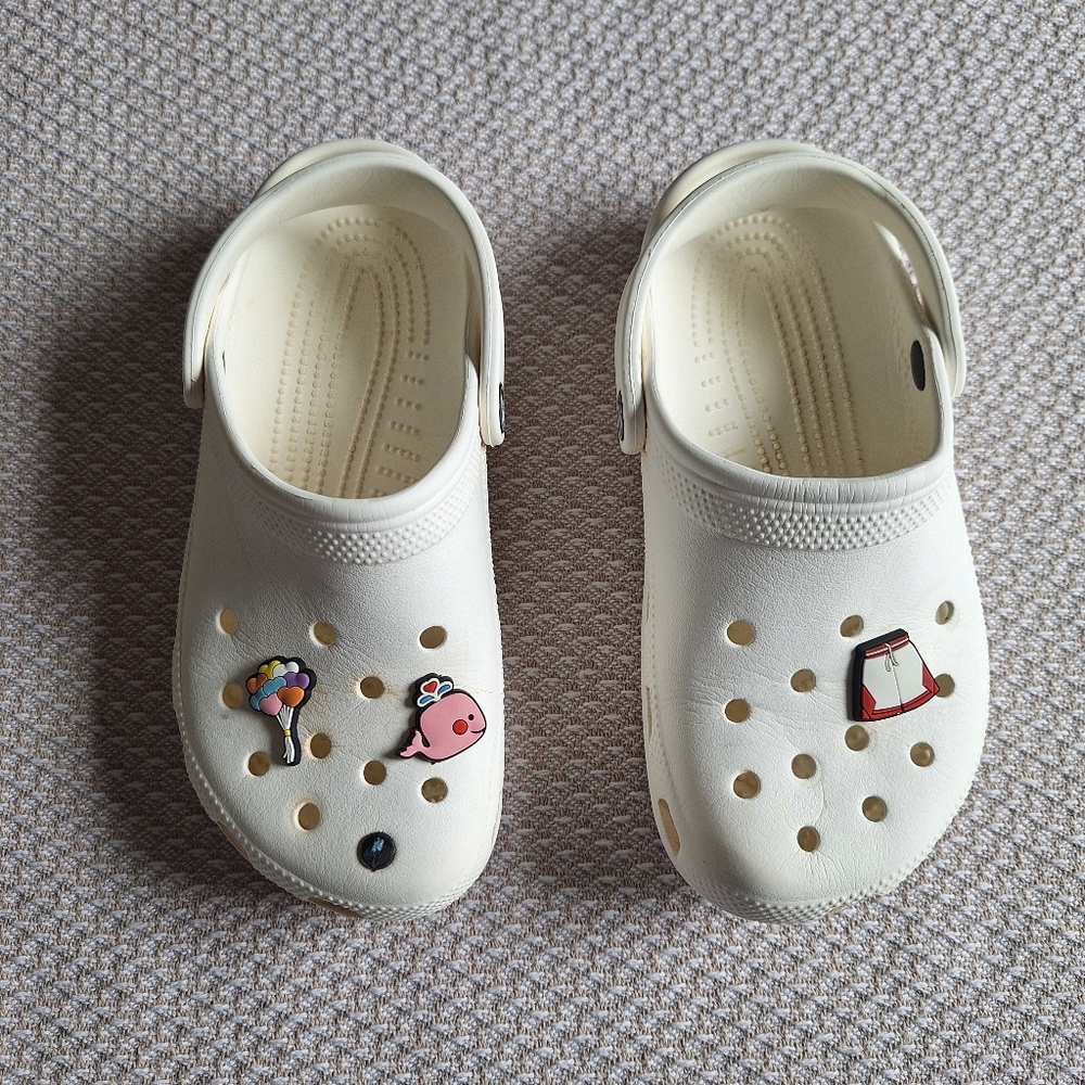 CROCS Kids Cream Clogs with Playful Charms